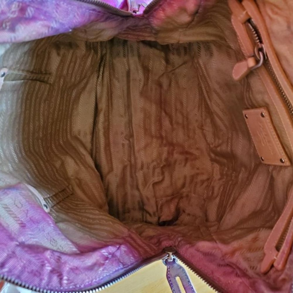 XL Prada Leather Purse tote hobo bag tie dyed painted pink beige purple tan blue - Picture 14 of 15